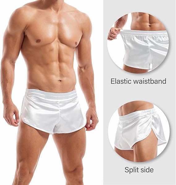 Arjen Kroos - Men's Sexy Low Rise Shorts Lightweight Loungewear with Large Split Sides - Arjen Kroos - White - AK219502S
#color_white