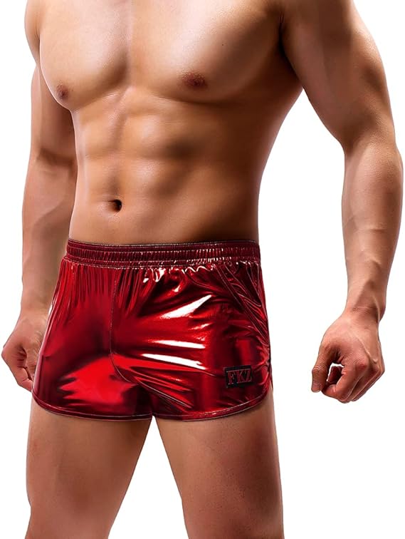 Arjen Kroos - Men's Sexy Metallic Shiny Shorts Sparkly Rave Hot Short Pants - Arjen Kroos - Red - AK212605M
#color_red