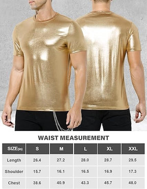 Hombres Sexy Brillante Metálico Camisetas Manga Corta Sparkly Camisas Disco Holográfico Tops