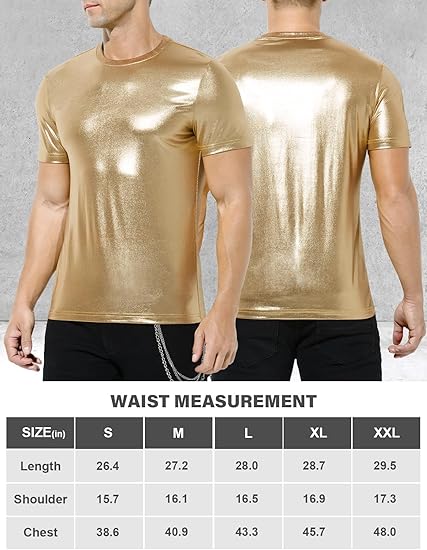 Hombres Sexy Brillante Metálico Camisetas Manga Corta Sparkly Camisas Disco Holográfico Tops