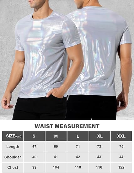 Arjen Kroos - Men's Sexy Shiny Metallic T-Shirts Short Sleeve Sparkly Shirts Disco Holographic Tops - Arjen Kroos - Grey - CK335403S
#color_grey