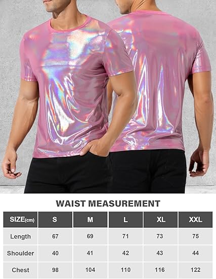 Hombres Sexy Brillante Metálico Camisetas Manga Corta Sparkly Camisas Disco Holográfico Tops