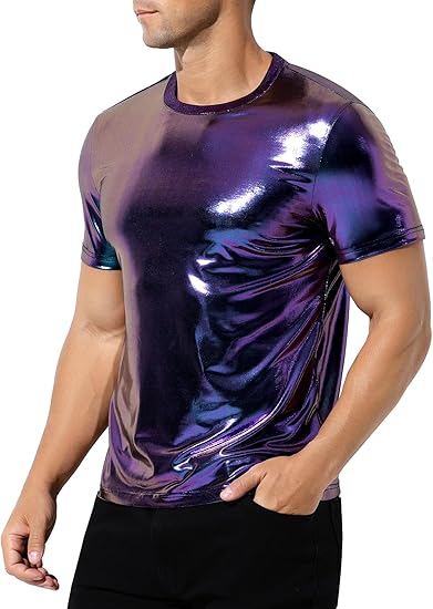 Arjen Kroos - Men's Sexy Shiny Metallic T-Shirts Short Sleeve Sparkly Shirts Disco Holographic Tops - Arjen Kroos - Purple - CK335449S
#color_purple