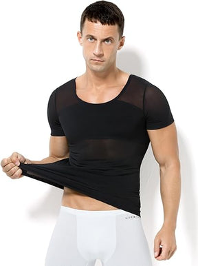 Herren Kurzarm Kompressionsunterhemden Atmungsaktives Mesh Shapewear Body Shaper