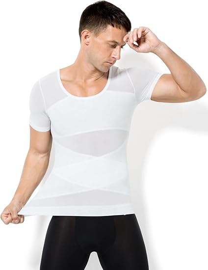 Arjen Kroos - Men's Short Sleeve Compression Undershirts Breathable Mesh Shapewear Body Shaper - Arjen Kroos - White - AK333902S
#color_white