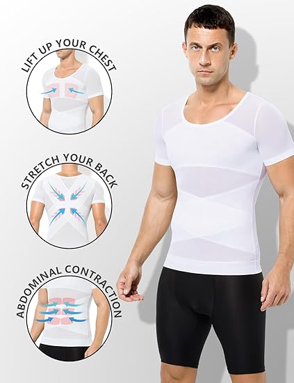 Arjen Kroos - Men's Short Sleeve Compression Undershirts Breathable Mesh Shapewear Body Shaper - Arjen Kroos - White - AK333902S
#color_white