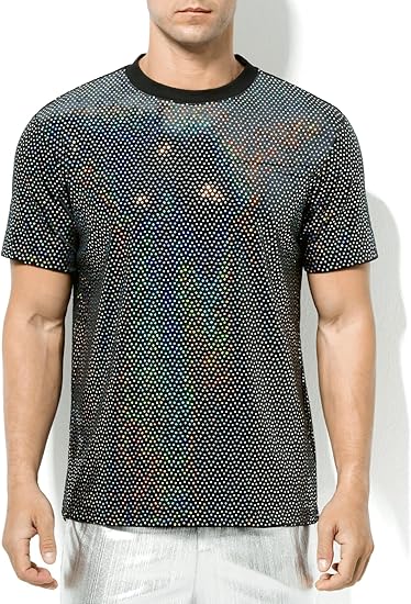 Kurzärmelige T-Shirts für Herren mit luxuriösen Pailletten und glitzernden Samthemden