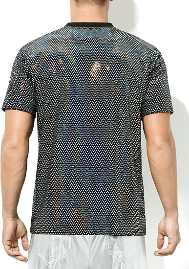 Kurzärmelige T-Shirts für Herren mit luxuriösen Pailletten und glitzernden Samthemden