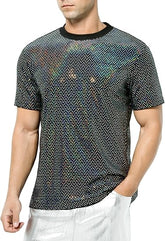 Arjen Kroos - Men's Short Sleeve Luxury Sequin T-Shirts Sparkly Velvet Dress Shirts - Arjen Kroos - Black - CK333267S
#color_black