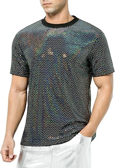 Arjen Kroos - Men's Short Sleeve Luxury Sequin T-Shirts Sparkly Velvet Dress Shirts - Arjen Kroos - Black - CK333267S
#color_black