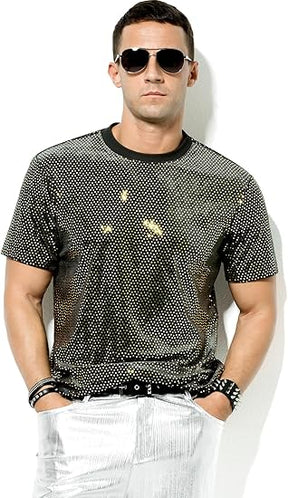 Kurzärmelige T-Shirts für Herren mit luxuriösen Pailletten und glitzernden Samthemden