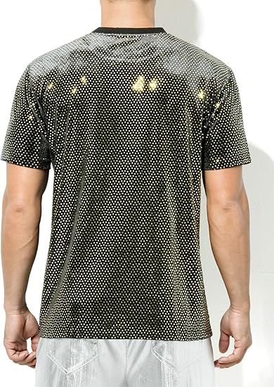 Arjen Kroos - Men's Short Sleeve Luxury Sequin T-Shirts Sparkly Velvet Dress Shirts - Arjen Kroos - Gold - CK333231S
#color_gold