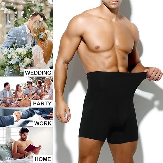 Arjen Kroos - Men's Slimming Boxers High Waisted Compression Shapewear Underwear Tummy Control Boxer Briefs with Open Fly - Arjen Kroos - Black - AK218501S
#color_black