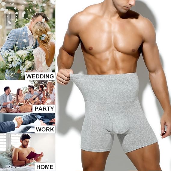 Arjen Kroos - Men's Slimming Boxers High Waisted Compression Shapewear Underwear Tummy Control Boxer Briefs with Open Fly - Arjen Kroos - Gray - AK218503S
#color_gray