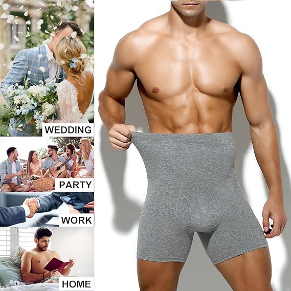 Arjen Kroos - Men's Slimming Boxers High Waisted Compression Shapewear Underwear Tummy Control Boxer Briefs with Open Fly - Arjen Kroos - Grey - AK218528S
#color_grey