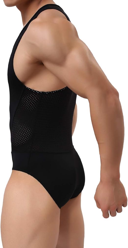Arjen Kroos - Men's Wrestling Singlet Shapewear Athletic Leotard Slimming Bodysuit Full Body Shaper - Arjen Kroos - Black - AK804501S
#color_black