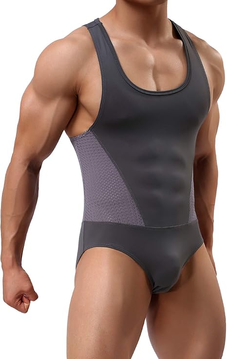 Arjen Kroos - Men's Wrestling Singlet Shapewear Athletic Leotard Slimming Bodysuit Full Body Shaper - Arjen Kroos - Grey - AK804503S
#color_grey