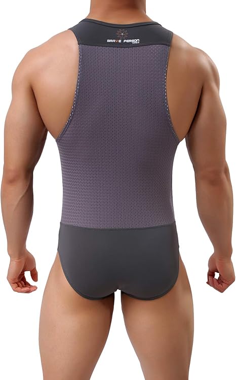 Arjen Kroos - Men's Wrestling Singlet Shapewear Athletic Leotard Slimming Bodysuit Full Body Shaper - Arjen Kroos - Grey - AK804503S
#color_grey