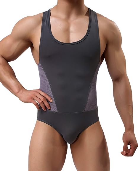 Arjen Kroos - Men's Wrestling Singlet Shapewear Athletic Leotard Slimming Bodysuit Full Body Shaper - Arjen Kroos - Grey - AK804503S
#color_grey